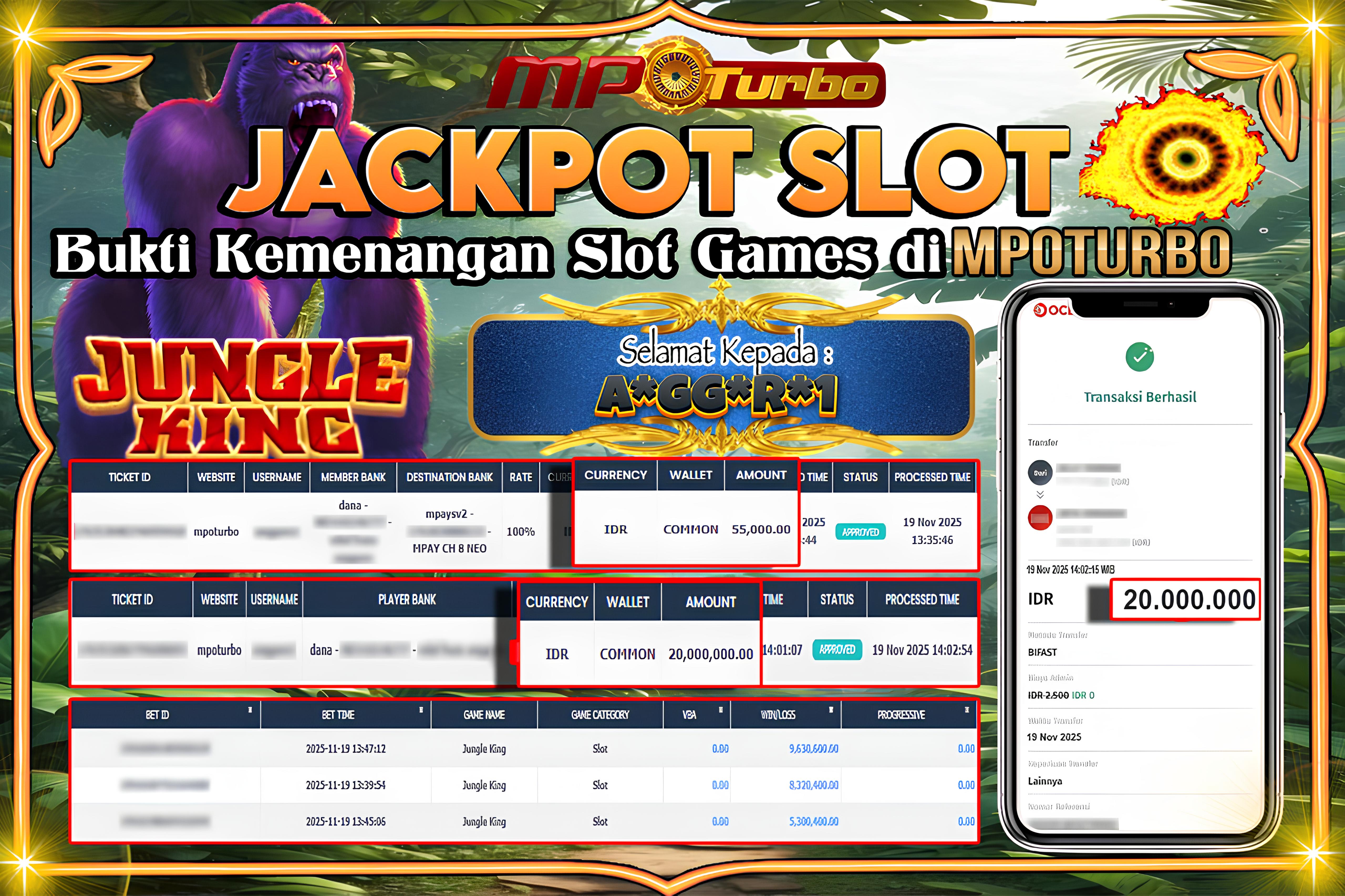 MPOTURBO JACKPOT JUNGLE KING - JILI Rp 20,000,000.00,- LUNAS